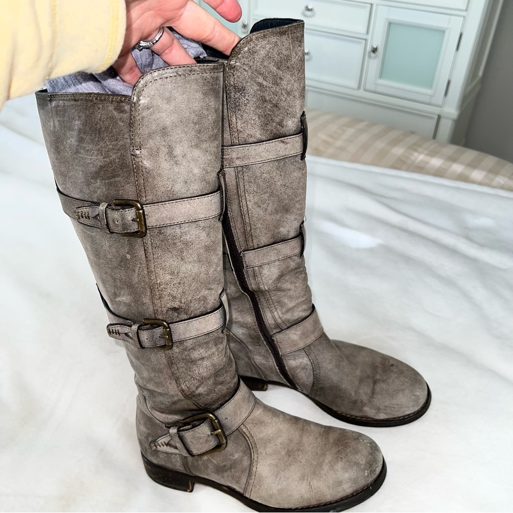 Alberto Fermani Camelot Tortaria Boots Leather Knee High Boots Buckles